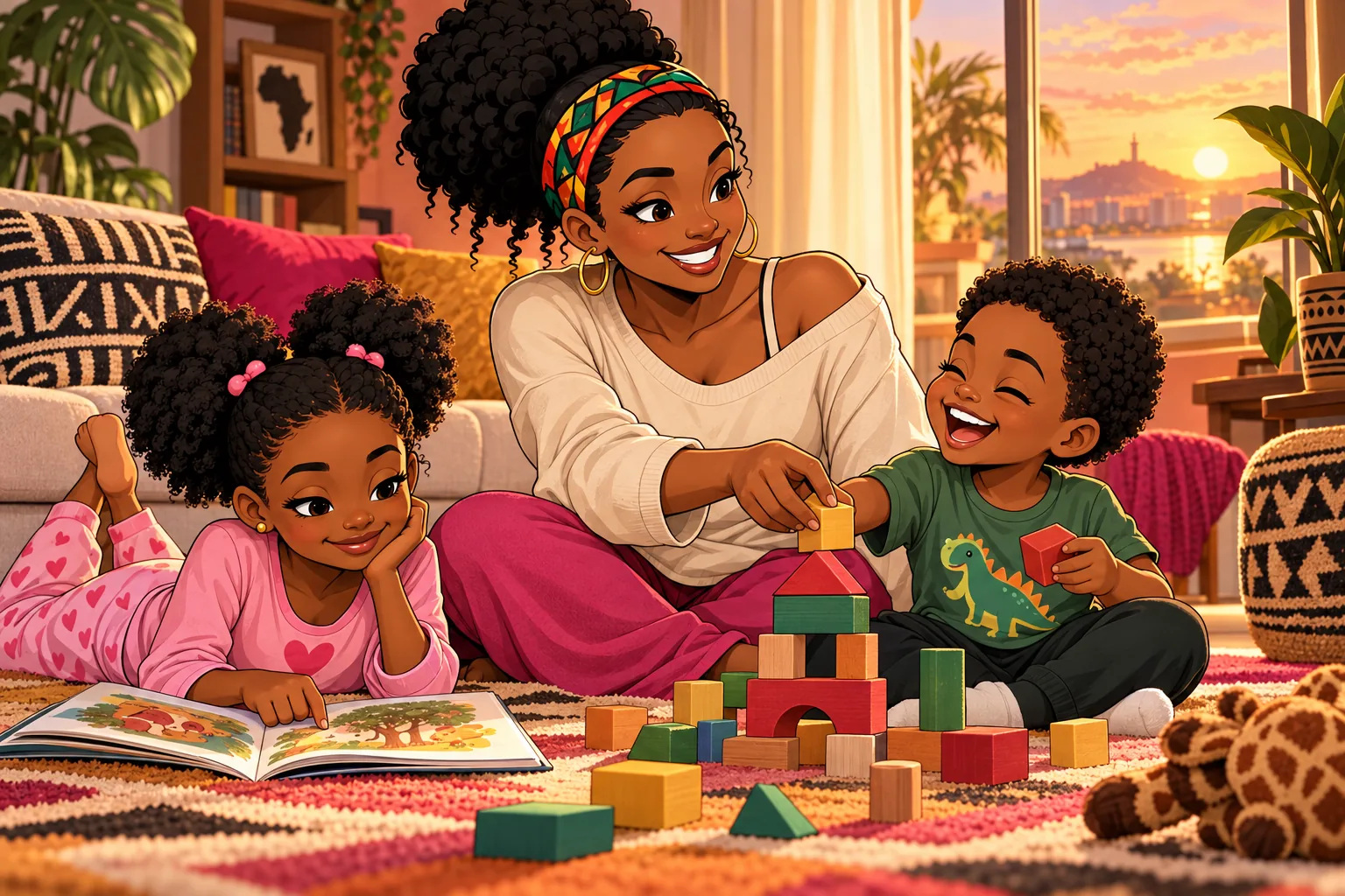 MISS MWANGOLE partilha um momento feliz com os seus filhos